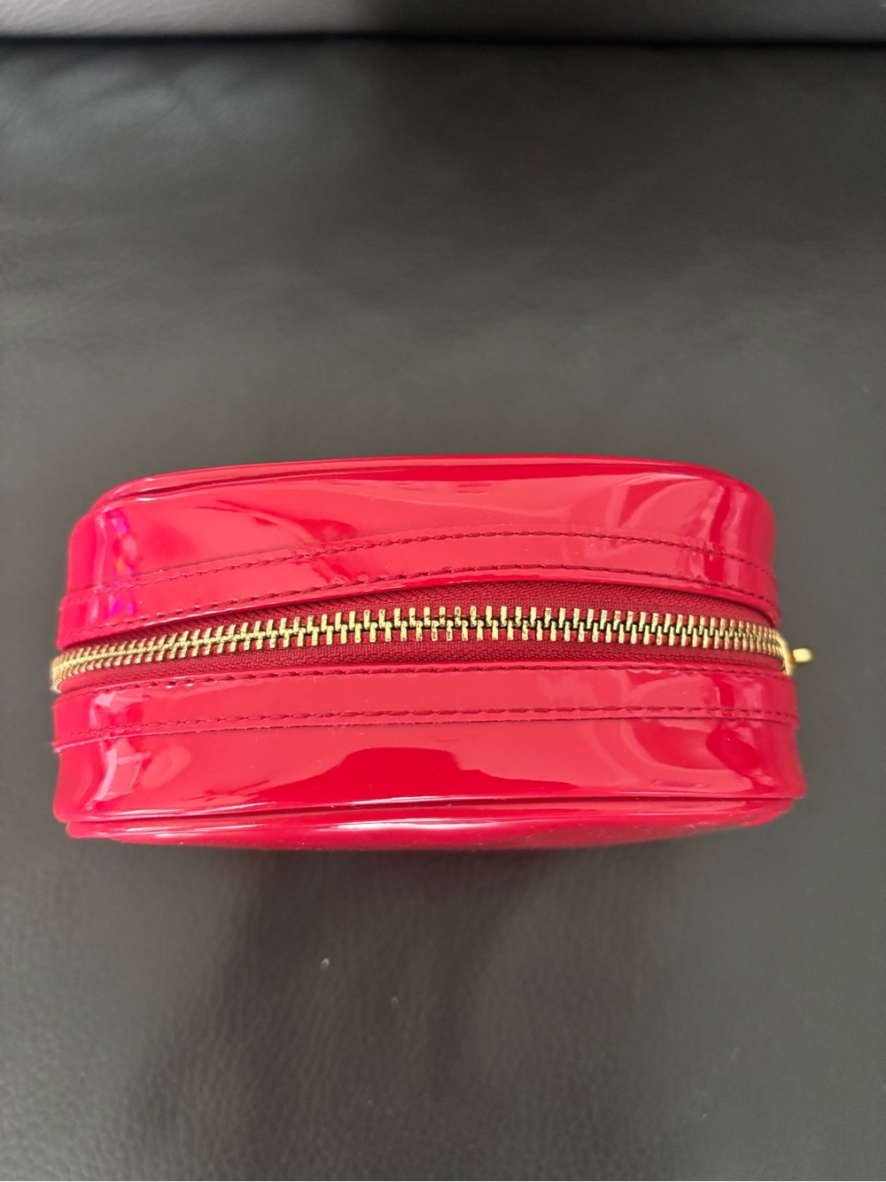 Tory Burch Red Patent Leather Cosmetic Toiletry Bag - Picture 3 of 11